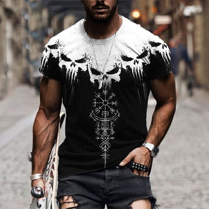 WorldNorse Viking Vegvisir Skull Print Short T-Shirt