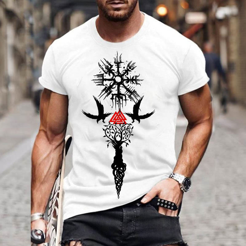 WorldNorse Yggdrasil Vegvisir Raven Valknut Short T-Shirt - US/UK/AU52，EU62 (6XL) - image 0
