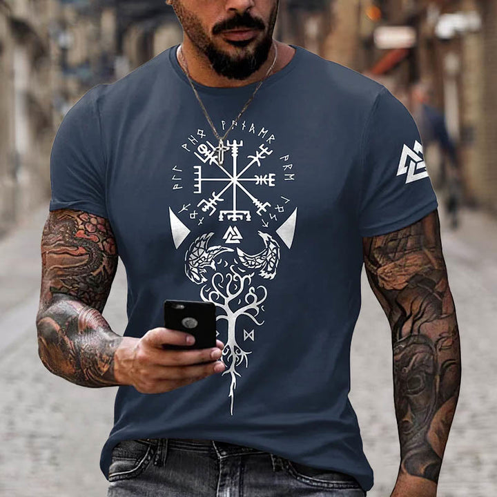 WorldNorse Yggdrasil Vegvisir Rune Raven Valknut Short T-Shirt - Blue - US/UK/AU52，EU62 (6XL) - image 1
