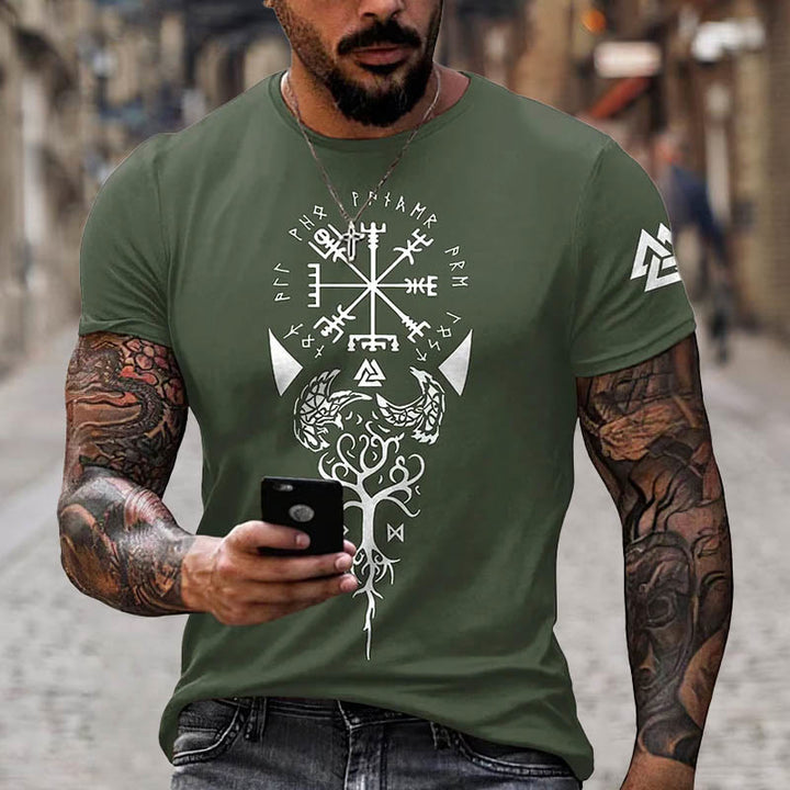 WorldNorse Yggdrasil Vegvisir Rune Raven Valknut Short T-Shirt - Green - US/UK/AU52，EU62 (6XL) - image 3