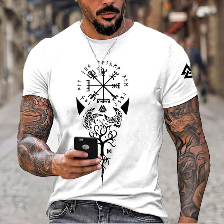 WorldNorse Yggdrasil Vegvisir Rune Raven Valknut Short T-Shirt - White - US/UK/AU52，EU62 (6XL) - image 4