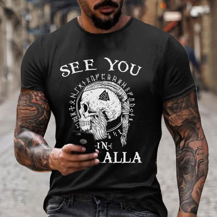 WorldNorse Rune Valknut Skull Short T-Shirt