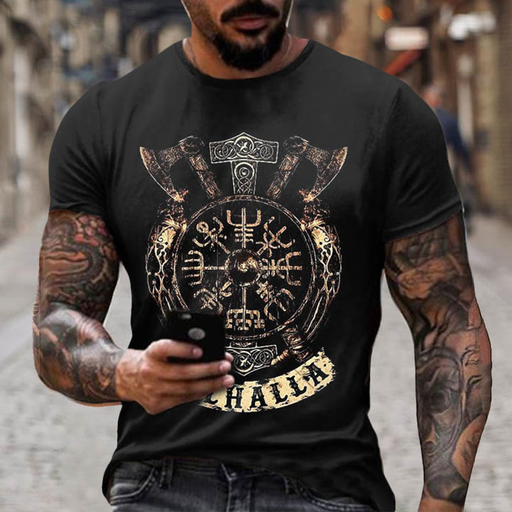 WorldNorse Vegvisir Viking Axe Mjolnir Short T-Shirt - US/UK/AU52，EU62 (6XL) - image 0