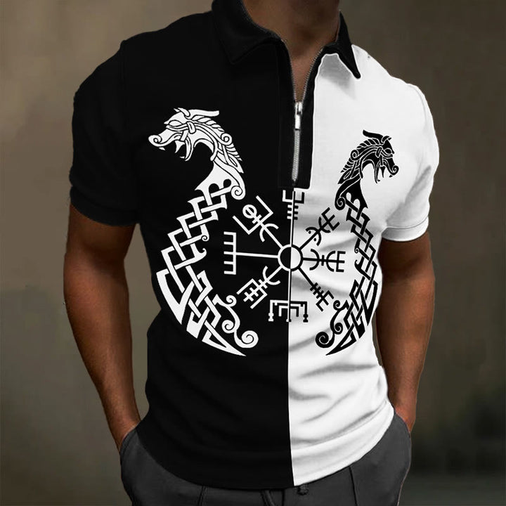WorldNorse Norse Dragon Celtic Vegvisir Zipper Polo Shirt