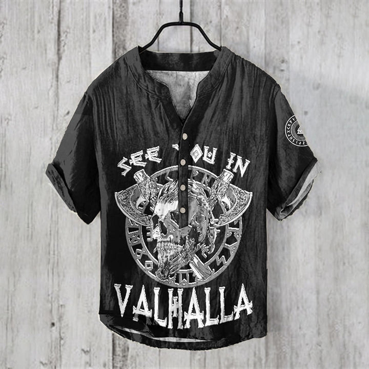 WorldNorse See You Valhalla Skull Casual Shirt - Black - US/UK/AU50，EU60 (5XL) - image 0