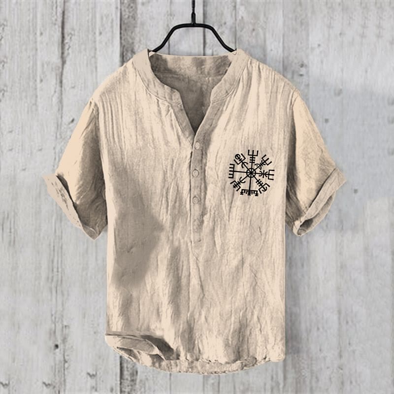 WorldNorse Vegvisir Henry Collar Casual Shirt - US/UK/AU50，EU60 (5XL) - image 1