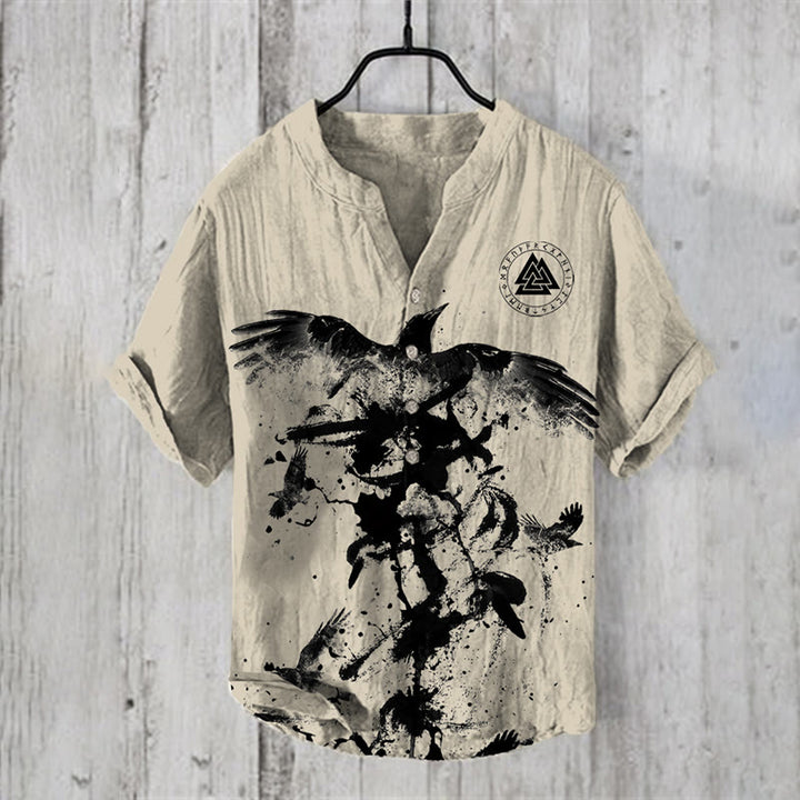 WorldNorse Aerie of Odin Raven Valknut Casual Shirt - US/UK/AU50，EU60 (5XL) - image 0