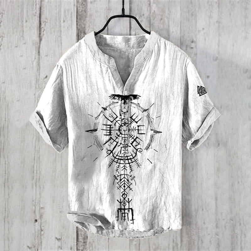 WorldNorse Raven Vegvisir Symbol Valknut Casual Shirt - US/UK/AU50，EU60 (5XL) - image 1