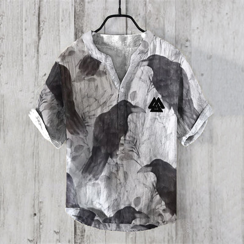 WorldNorse Mystical Raven Murmurations Valknut Casual Shirt - US/UK/AU50，EU60 (5XL) - image 1