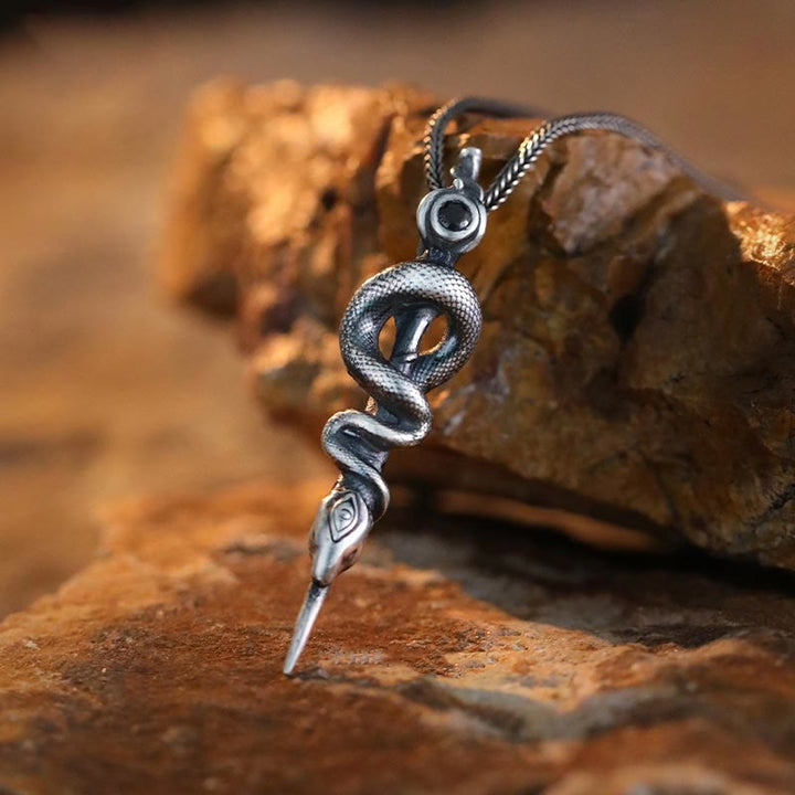 WorldNorse 999 Sterling Silver Snake Staff Necklace - Silver - image 0