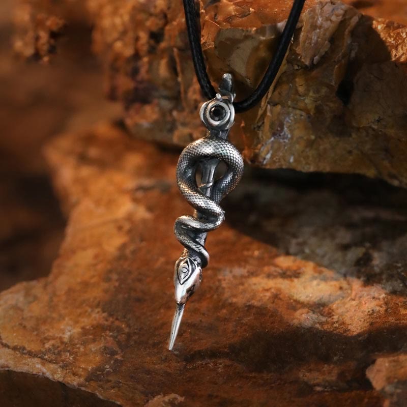 WorldNorse 999 Sterling Silver Snake Staff Necklace - Wax Rope - image 5