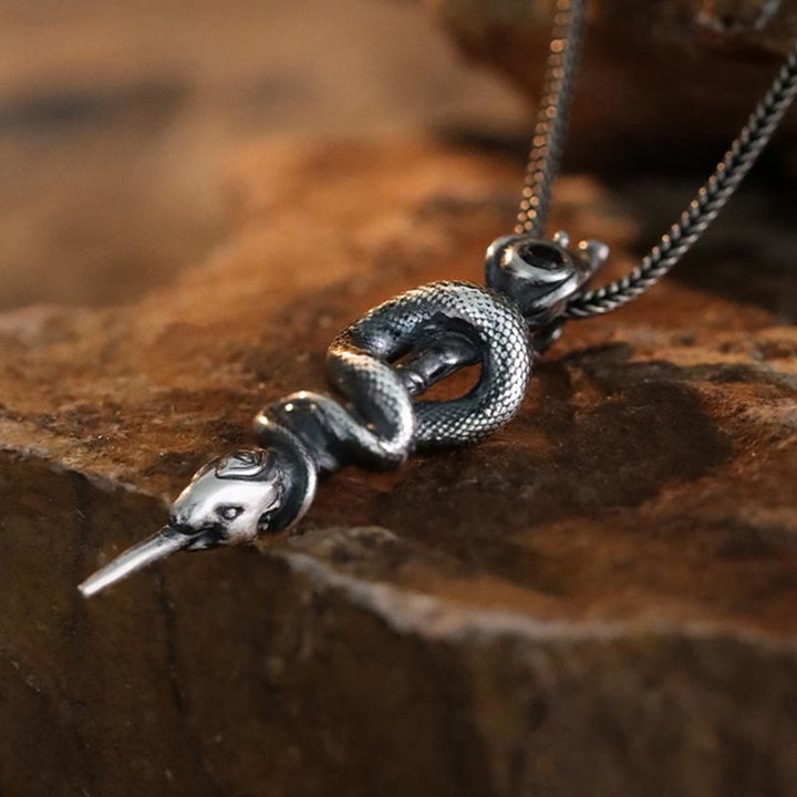 WorldNorse 999 Sterling Silver Snake Staff Necklace - image 4