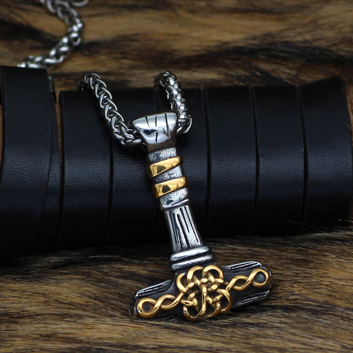 WorldNorse Thor's Hammer Golden Rune Necklace - Mjolnir - image 0