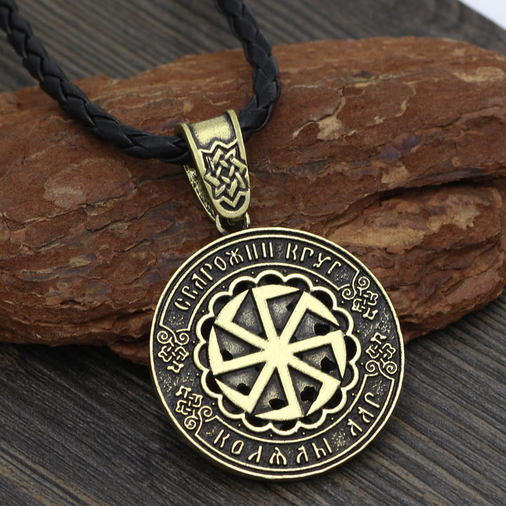 WorldNorse Rune Celtic Knot Vintage Necklace - Leather Cord - Bronze - image 0