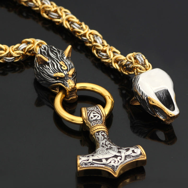 WorldNorse Twin Wolf Head Mjölnir Necklace - image 4