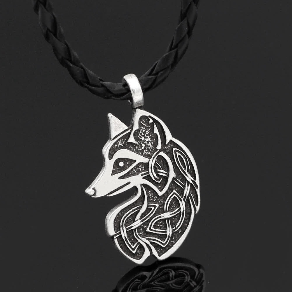  WorldNorse Celtic Wolf Head Statement Necklace - Silver - Leather Rope - image 4