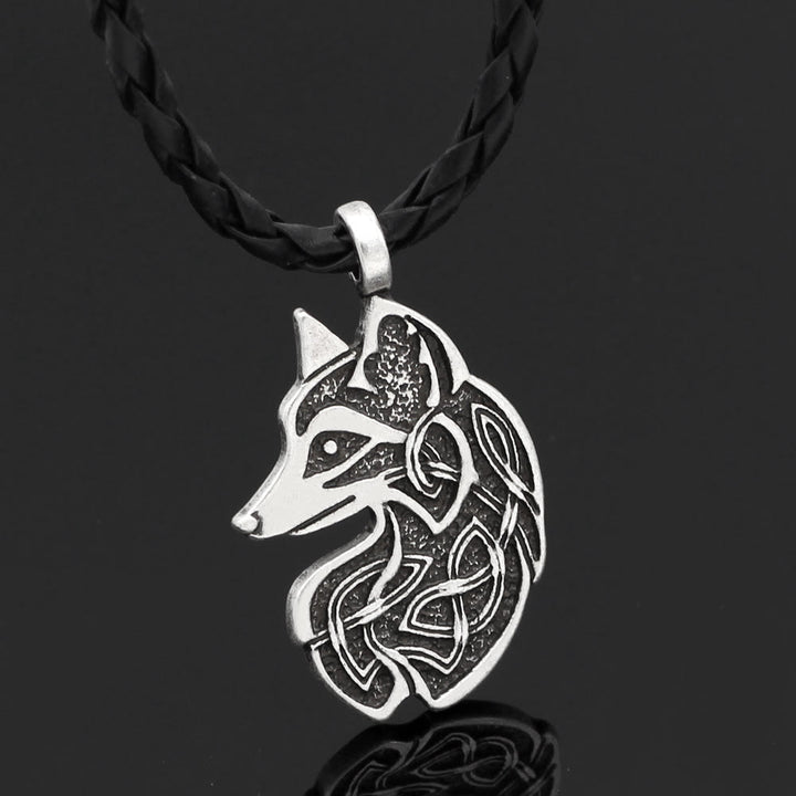  WorldNorse Celtic Wolf Head Statement Necklace - Silver - Leather Rope - image 4