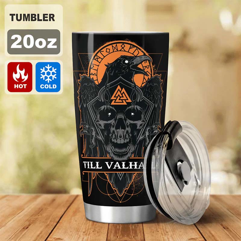 WorldNorse Till Valhalla Raven Viking Vegvisir Tumbler