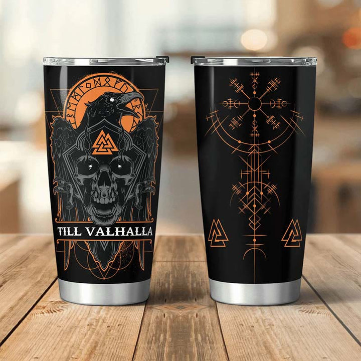 WorldNorse Till Valhalla Raven Viking Vegvisir Tumbler
