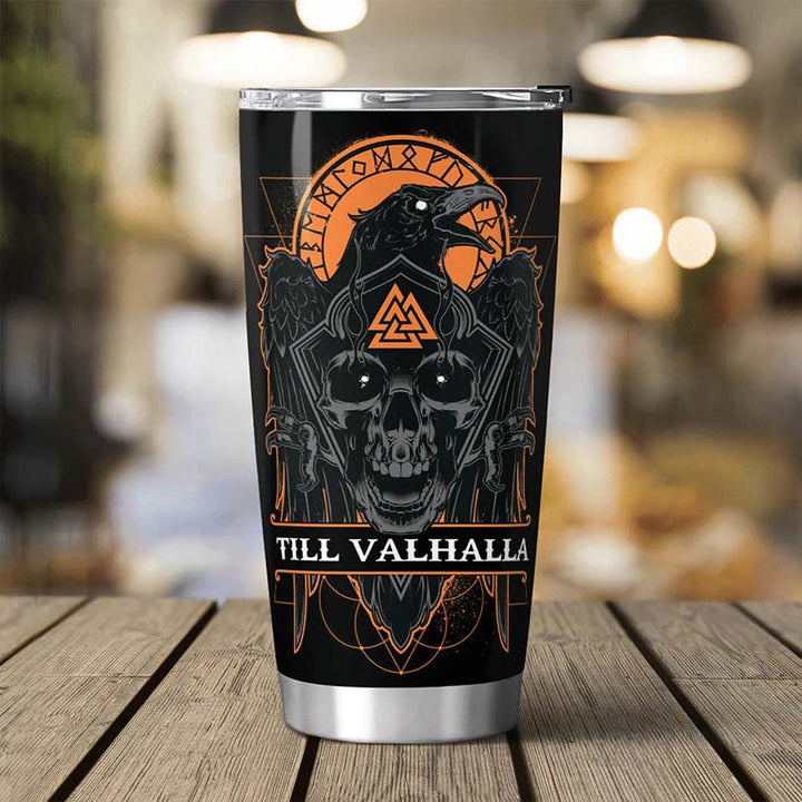WorldNorse Till Valhalla Raven Viking Vegvisir Tumbler