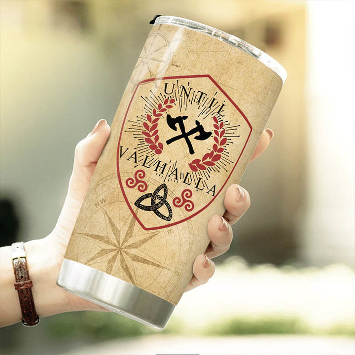WorldNorse Until Valhalla Viking Axe Triquetra Valknut Tumbler
