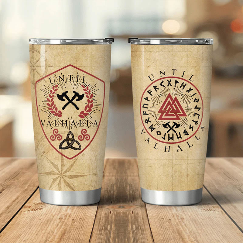 WorldNorse Until Valhalla Viking Axe Triquetra Valknut Tumbler