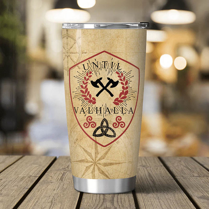 WorldNorse Until Valhalla Viking Axe Triquetra Valknut Tumbler