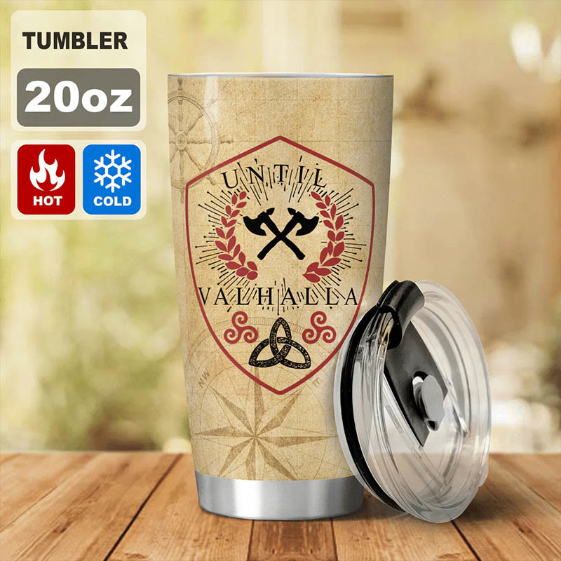 WorldNorse Until Valhalla Viking Axe Triquetra Valknut Tumbler