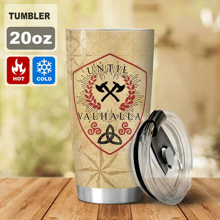 WorldNorse Until Valhalla Viking Axe Triquetra Valknut Tumbler