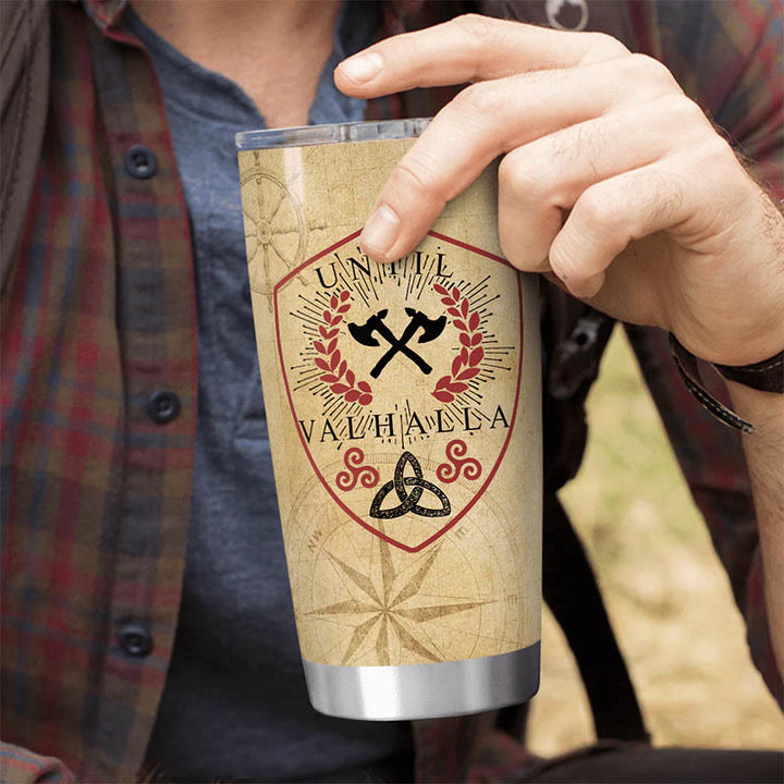 WorldNorse Until Valhalla Viking Axe Triquetra Valknut Tumbler
