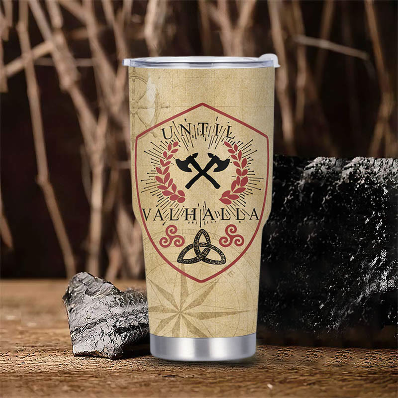 WorldNorse Until Valhalla Viking Axe Triquetra Valknut Tumbler