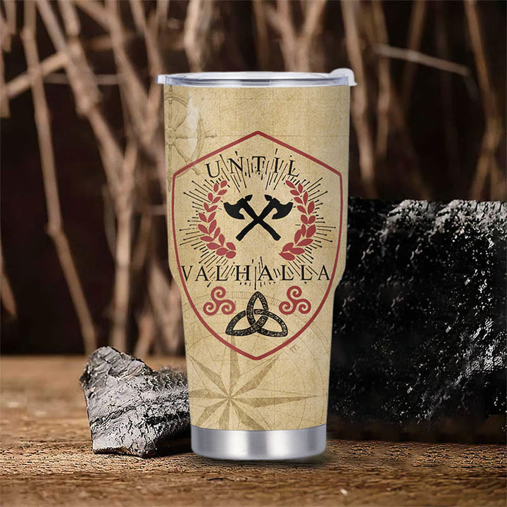 WorldNorse Until Valhalla Viking Axe Triquetra Valknut Tumbler