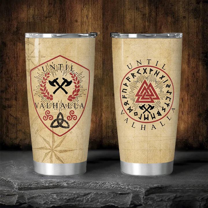 WorldNorse Until Valhalla Viking Axe Triquetra Valknut Tumbler