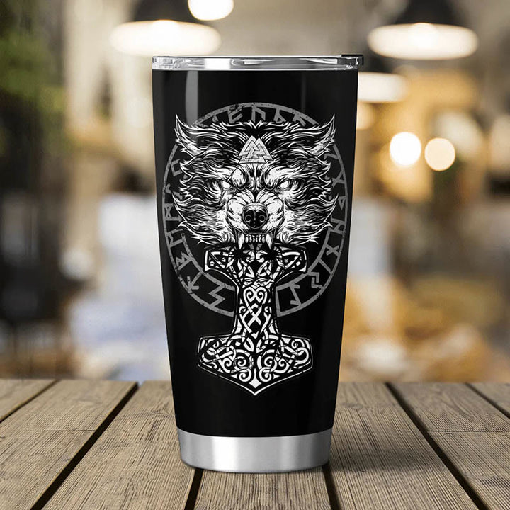 WorldNorse Wolf Hammer Raven Valknut Viking Tumbler