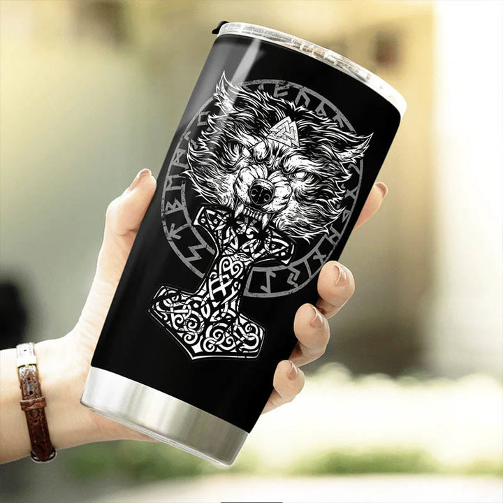 WorldNorse Wolf Hammer Raven Valknut Viking Tumbler