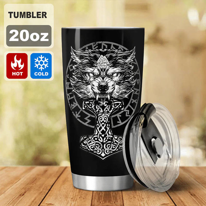 WorldNorse Wolf Hammer Raven Valknut Viking Tumbler