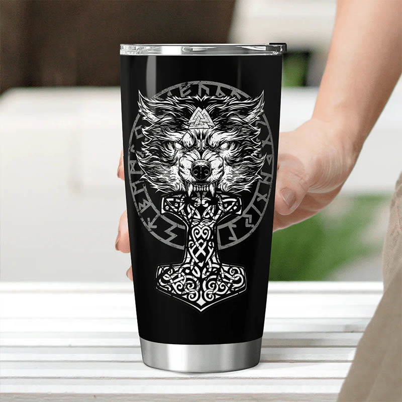 WorldNorse Wolf Hammer Raven Valknut Viking Tumbler