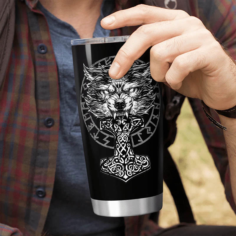 WorldNorse Wolf Hammer Raven Valknut Viking Tumbler
