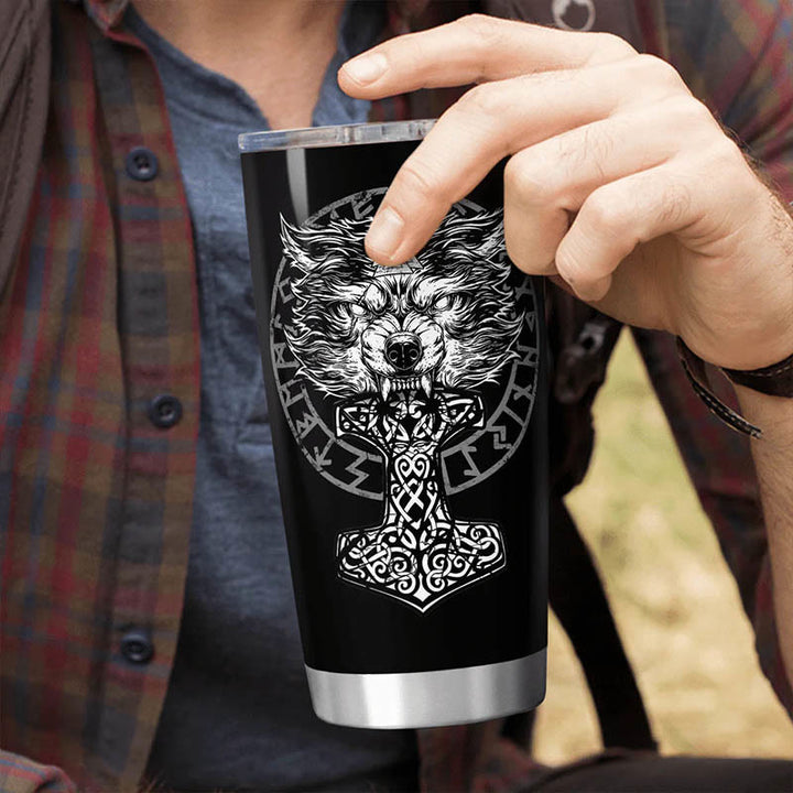 WorldNorse Wolf Hammer Raven Valknut Viking Tumbler