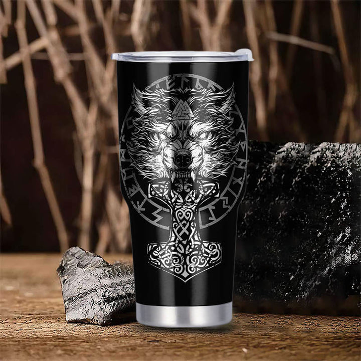 WorldNorse Wolf Hammer Raven Valknut Viking Tumbler