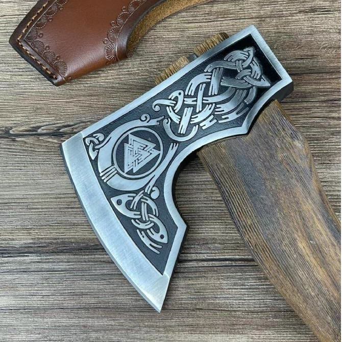 WorldNorse Etched Norse Symbols Handmade Viking Battle Axe
