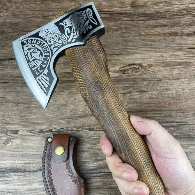WorldNorse Etched Norse Symbols Handmade Viking Battle Axe