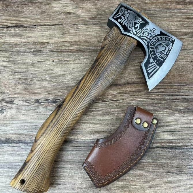 WorldNorse Etched Norse Symbols Handmade Viking Battle Axe