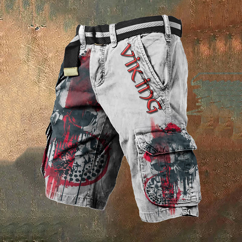 WorldNorse Viking Raven Skull Head Cargo Shorts - US/UK/AU50，EU60 (5XL) - image 1