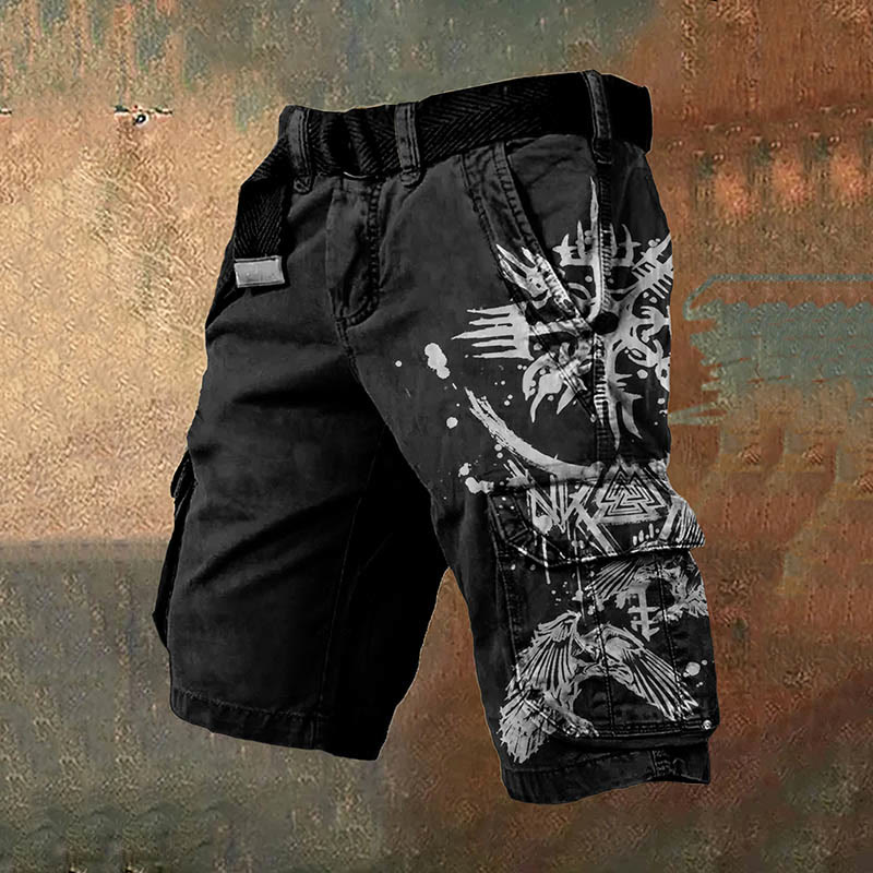 WorldNorse Raven Valknut Vintage Cargo Shorts - White - US/UK/AU50，EU60 (5XL) - image 0