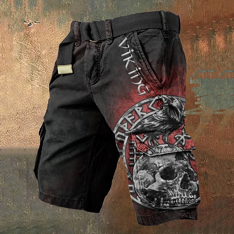 WorldNorse Raven Vegvisir Skull Head Cargo Shorts - US/UK/AU50，EU60 (5XL) - image 1