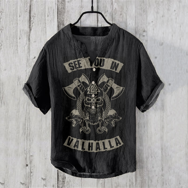 WorldNorse See You Valhalla Skull Casual Shirt - khaki Black - US/UK/AU50，EU60 (5XL) - image 2