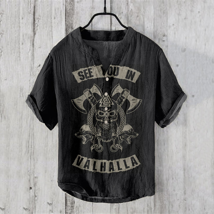 WorldNorse See You Valhalla Skull Casual Shirt - khaki Black - US/UK/AU50，EU60 (5XL) - image 2