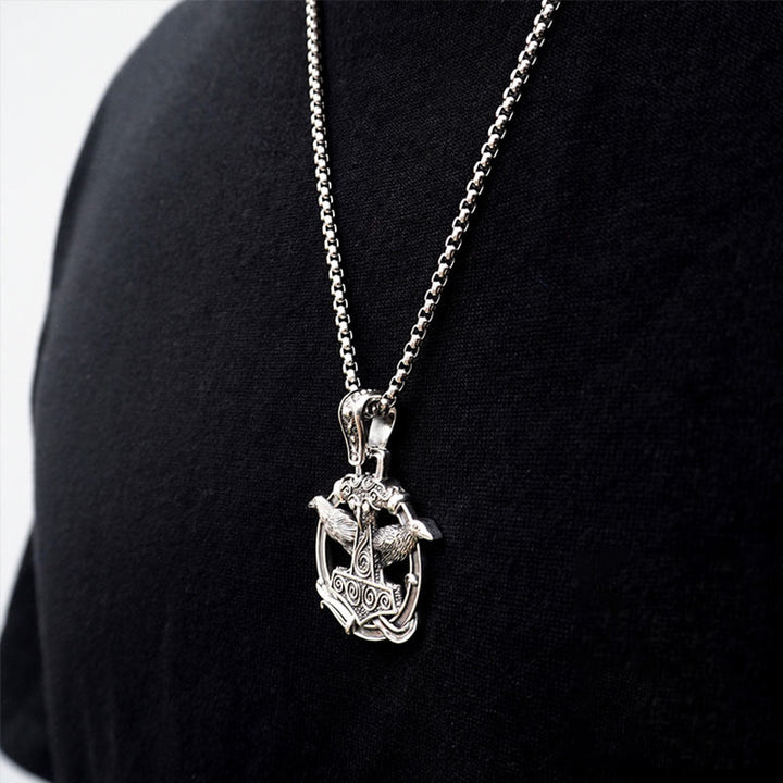 WorldNorse 925 Sterling Silver Mjolnir Huginn and Muninn Necklace - image 1