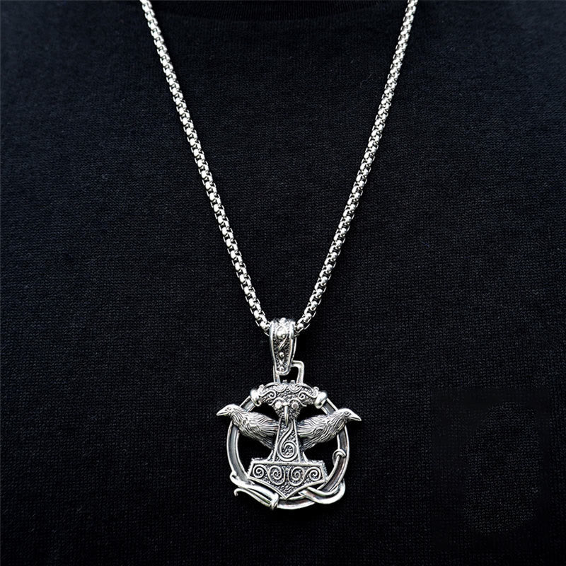 WorldNorse 925 Sterling Silver Mjolnir Huginn and Muninn Necklace - image 6